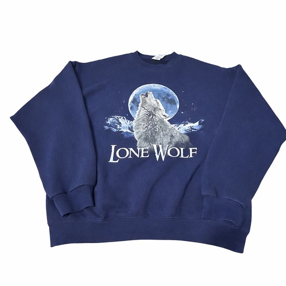 Jerzees Other - Vintage Jerzees Lone Wolf Moon Graphic Sweatshirt Size L Navy